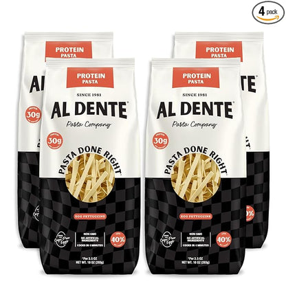 Al Dente Protein Pasta Egg Fettuccine – 30g High Protein in 3.5oz Serving, Lower Carb, High Fiber. Cage-Free Eggs & Semolina. (Previously Carba-Nada, Packaging May Vary) - 10oz Bags (Pack of 4)