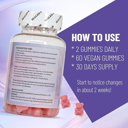 AIHIYO Skin Whitening Gummies, with I-Glutathione, Collagen and Bioth, Antioxidant & Skin Brighten, Anti-Aging, 60 Count