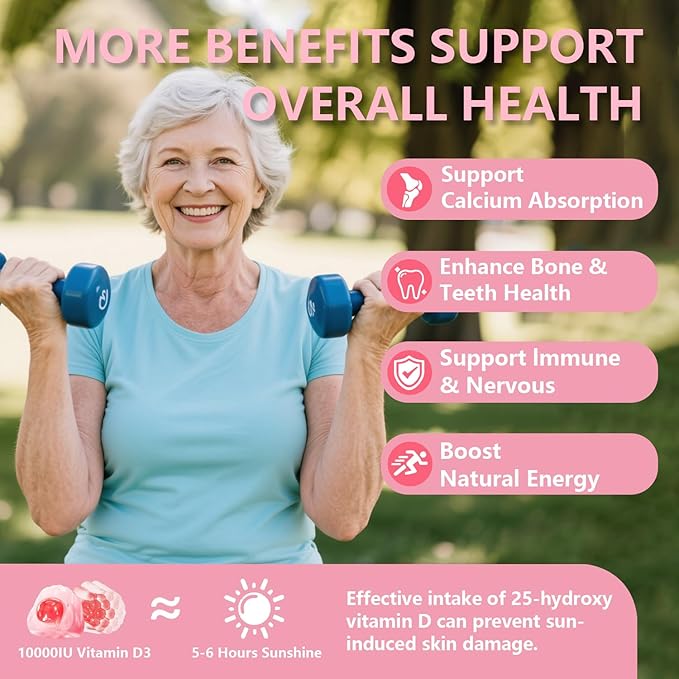 Vitamin D3 K2 Gummies 10000 IU with 500mg Calcium Magnesium Zinc Gummy Sugar Free ADK+Vitamin B12 Supplements for Women and Men Bones, Muscles, Teeth Peach Flavor - 60 Gummies - 30 Servings