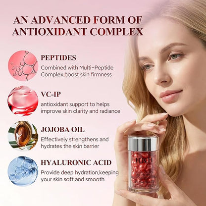 HKH Peptide Serum Capsules for Face: 48 Caps Anti-Aging & Firming Skin with Astaxanthin and Niacinamide - Antioxidant Serum for Smoothing Fine Lines - Even Tone for 30+ Women - Travel-Friendly
