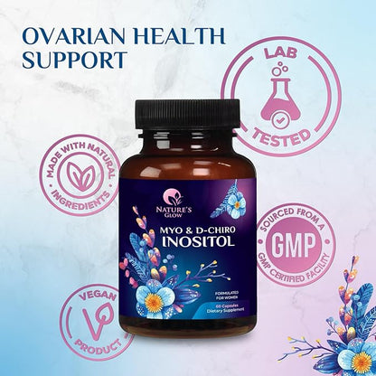 Myo-Inositol & D-Chiro Inositol 1025mg - 40:1 Ideal Ratio for Ovarian Support, Vegan Myo & D Chiro Supplement for Women's Natural Balance and Hormone Support, Vitamin B8, Non-GMO - 60 Capsules