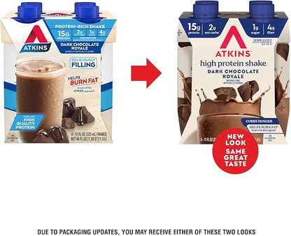 Atkins Dark Chocolate Royale Protein Shake, High Protein Shakes, Low Glycemic, Low Carb and Low Sugar Chocolate Flavored Protein Shakes, Keto Friendly, 12 Count