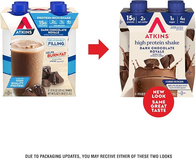 Atkins Dark Chocolate Royale Protein Shake,High Protein Shakes,Low Glycemic,Low Carb and-Low Sugar Chocolate Flavored-Protein Shakes,Keto Friendly,(Pack of 24)