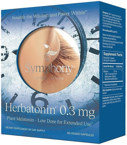 Herbatonin® 0.3 mg – The First Plant-Based, Natural Vegan Melatonin Supplement (Phyto-Melatonin) - Low Dose Sleep Aid, Supports Circadian Rhythm & Cellular Health – 90 Capsules (90 Day Supply)