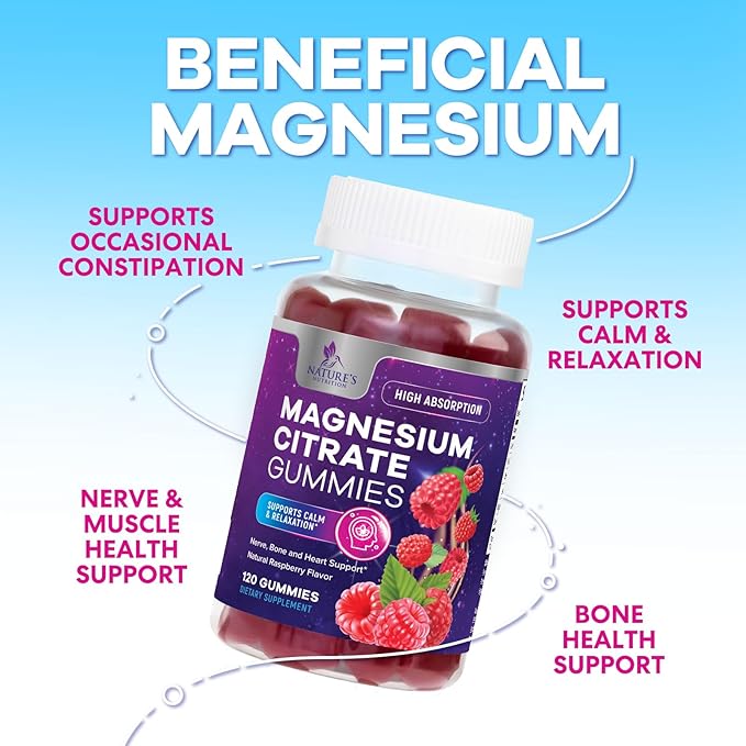 Magnesium Citrate Gummies for Adults & Kids - High Absorption Magnesium Supplements - Premium Calm, Relaxation, Muscle, Nerve, Bone & Heart Support - Great-Tasting Vegan Gummy Supplement - 120 Gummies