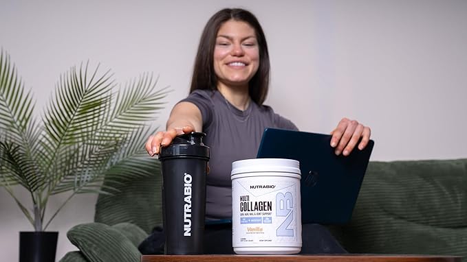 NutraBio Multi Collagen Powder- Hydrolyzed Collagen Peptides for Glowing Hair & Skin- Grass-Fed- Collagen Powder for Women and Men- 45 Servings- Vanilla