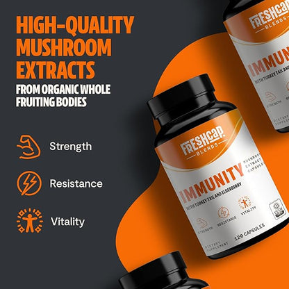 FreshCap 7-in-1 Immune Support Supplement - 5000mg Turkey Tail Mushroom Capsules - Immune Boosters for Adults, Immunity Boost Supplement, Elderberry Vitamin C and Zinc, Ayurveda (120 Capsules)