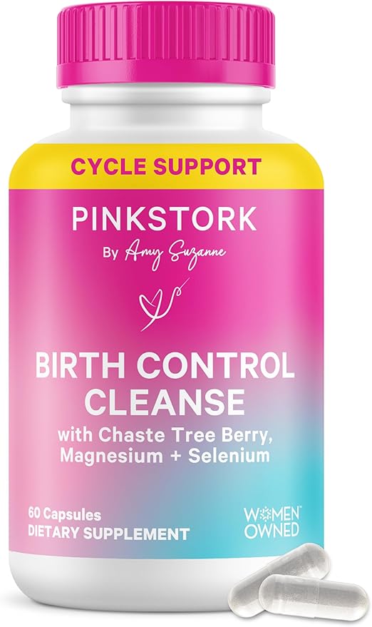 Pink Stork Birth Control Cleanse to Support Hormone Balance, with Chaste Tree Berry (Vitex), Magnesium, and Selenium, Period Support for Conception, Fertility Supplements for Women - 60 Capsules