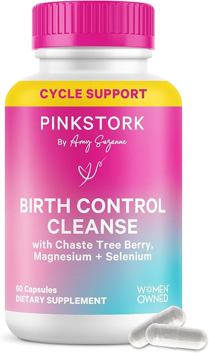 Pink Stork Birth Control Cleanse to Support Hormone Balance, with Chaste Tree Berry (Vitex), Magnesium, and Selenium, Period Support for Conception, Fertility Supplements for Women - 60 Capsules
