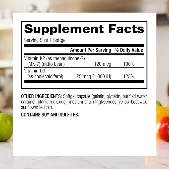 Webber Naturals Super Vitamin K2 MK-7 120 mcg with Vitamin D3, 90 Softgels, Supports Bones, Teeth, and Cardiovascular System