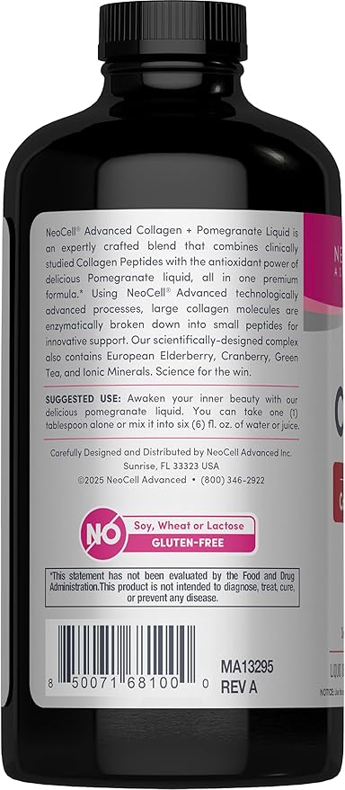 NeoCell Advanced Liquid Collagen | 4000 mg | Pomegranate and Fruit Juice Concentrates | for Women and Men | 16 fl oz