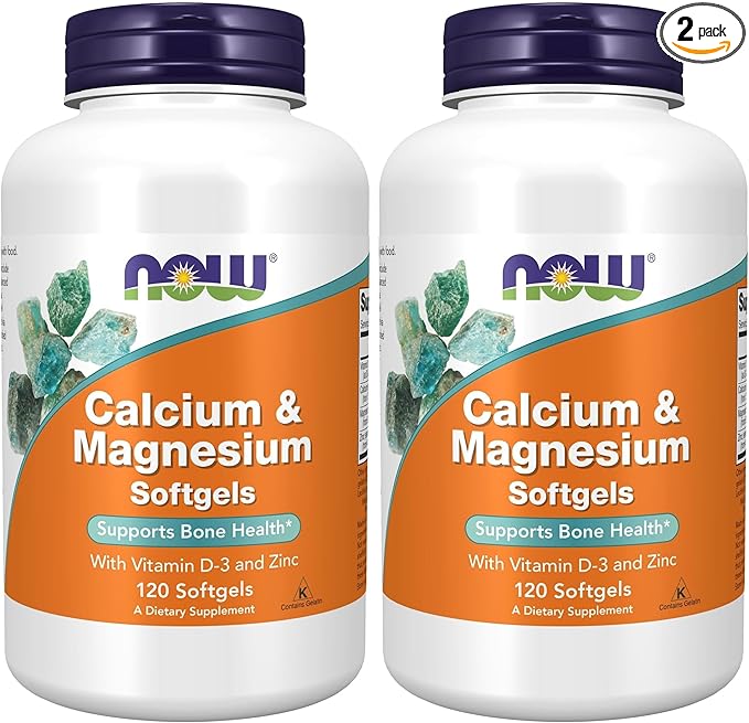 NOW Foods Supplements, Calcium & Magnesium with Vitamin D-3 and Zinc, Supports Bone Health*, 120 Softgels, (Pack of 2)