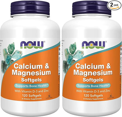 NOW Foods Supplements, Calcium & Magnesium with Vitamin D-3 and Zinc, Supports Bone Health*, 120 Softgels, (Pack of 2)