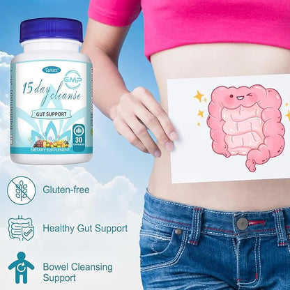 15 Day Cleanse Gut Support 2 Pack, Detox Supplement with Senna, Cascara Sagrada & Psyllium Husk, for Men and Women | Total 60 Capsules