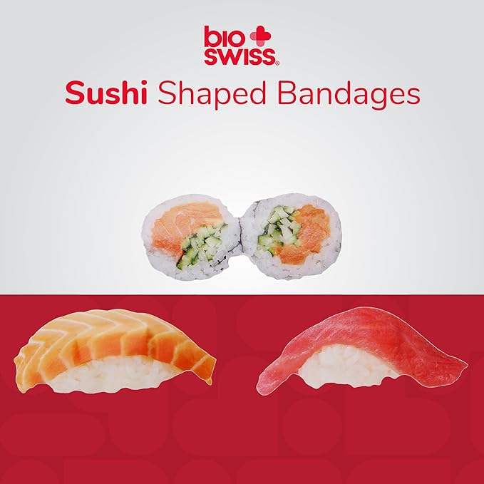 BioSwiss Bandages, Sushi Shaped Self Adhesive Bandage Set, Latex Free, Sterile Wound Care, 50 Count