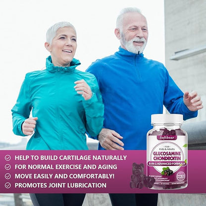 softbear Glucosamine Chondroitin Gummies, Sugar Free Glucosamine Chondroitin MSM Supplement with Elderberry Turmeric Supports Joint Health & Antioxidant, Elderberry Flavored 60 Count