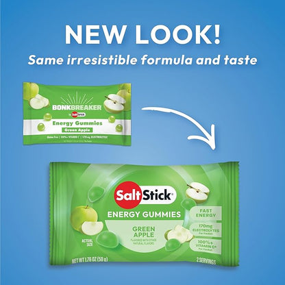 SaltStick Energy Gummies with Electrolytes, Green Apple, Easy to Chew, 10 Packs, 80 Gummies