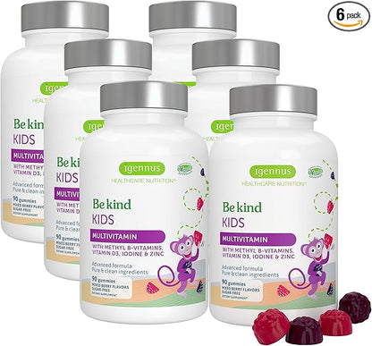 Igennus Methylated Kids Multivitamin Gummies, Clean Label & Third Party Tested, No Artificial Sweeteners or Flavors, Sugar Free, Age 4+, 6X 90 Natural Berry Flavor from Fruit Powder, Non-GMO, Halal