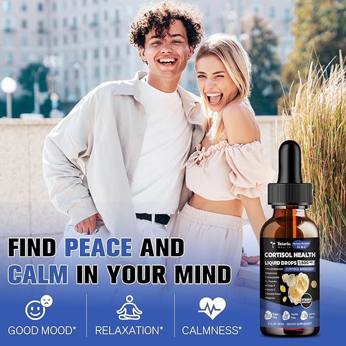 Totaria (Pack of 2 cortisol Supplement Liquid Drops Hormone Balance for Women Men with Magnesium Complex,Ashwagandha,Rhodiola Rosea,L Theanine Supplements Mood, Focus, Sleep 4 FL.OZ