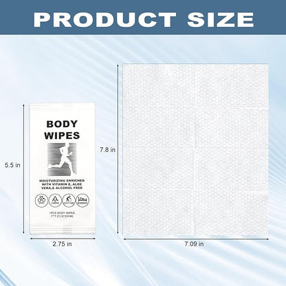 twoworld Body Wipes for Women and Men, Individually Wrapped Face and Body Wipes, No Rinse Personal Cleansing Wipes, Travel Size, 50 Count