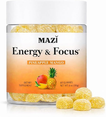 Energy & Focus Gummies | 100mg Natural Caffeine + L-Theanine + Vitamin B6 & B12 + CoQ10 | Nootropic Cognitive Brain Performance Supplement | No Crash or Jitters