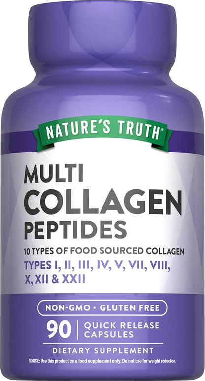 Nature's Truth Multi Collagen Peptides Capsules | Types I, II, III, IV, V, VII, VIII, X, XII & XXII | 2000 mg | 90 Count | Keto Friendly | Non-GMO and Gluten Free Supplement