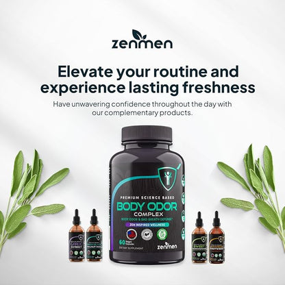 Zenmen Natural Body Odor Pills - Chlorophyll Capsules & Zinc - Internal Deodorant Supplement for Men & Women - Supports Whole Body Freshness & Digestive Comfort - 60 Veggie Capsules Made in USA