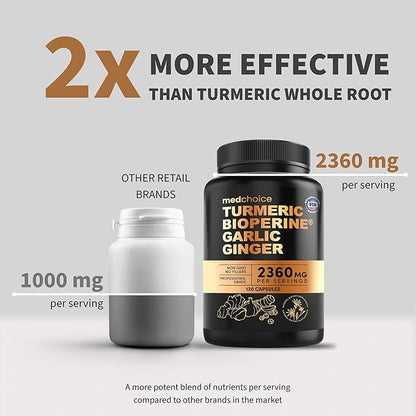 4-in-1 Turmeric Joint Support Supplements with Garlic and BioPerine - 2360 mg High Potency Herbal Blend for Mobility, Everyday Flexibility, Digestive Comfort, Active Aging Support (120ct, Pack of 2)