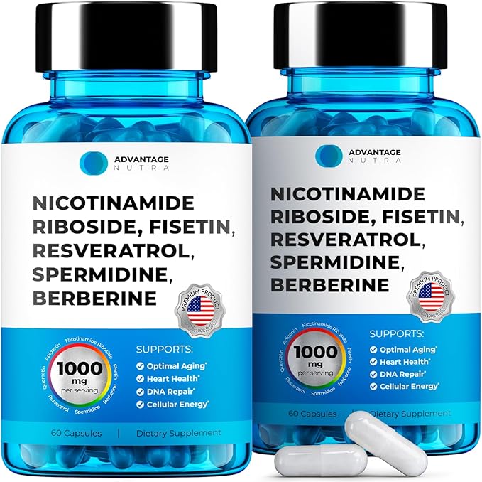 Liposomal Nicotinamide Riboside NR Supplement Resveratrol NAD : Nicotinamide 500mg w/Fisetin, Resveratrol Powder Spermidine Berberine NAD Resveratrol Supplement 500 mg - 60 caps 2 Pack