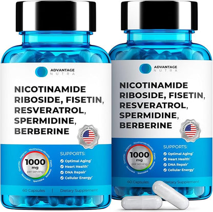 Liposomal Nicotinamide Riboside NR Supplement Resveratrol NAD : Nicotinamide 500mg w/Fisetin, Resveratrol Powder Spermidine Berberine NAD Resveratrol Supplement 500 mg - 60 caps 2 Pack
