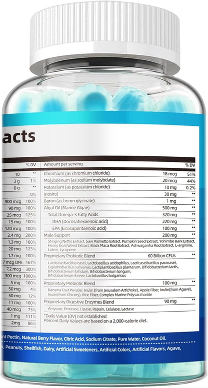 Migcopat Multivitamin for Men, Mens Multivitamins Gummies w/Omega-3, Probiotics, Inositol, Folate, Biotin, Zinc, Vitamins A, C, D, E, B, Support Heart, Brain, Muscle, Energy, Sugar-Free, Berry Flavor