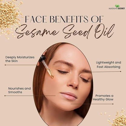 USDA Certified Virgin Organic Sesame Seed Oil Unrefined 100% Pure Natural for Skin, Body, Face, and Hair Growth Large 4oz Glass Bottle