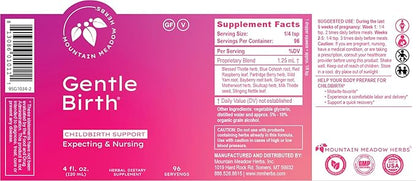 Mountain Meadow Herbs Gentle Birth for Birth Prep/Labor Prep, Fast Acting Liquid Herbal Extract for Childbirth Support - 4oz
