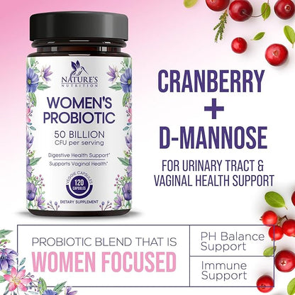 Probiotics for Women - 50 Billion CFU Per Serving - 16 Feminine Health Vag Strains - Prebiotic for Vaginal PH Balance, Urinary UT Health, Women's Probiotic - Shelf Stable - USA Bottled - 120 Capsules