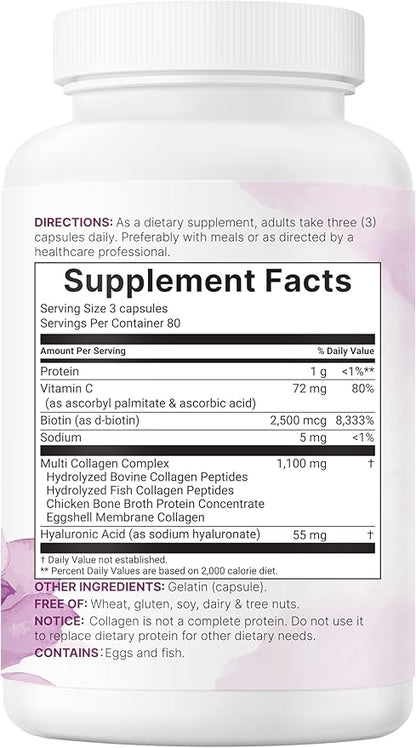 Micro Ingredients 2 Pack Multi Collagen Pills for Women & Men, 480 Capsules | Type I, II, III, V, X | Hydrolyzed Protein Peptides with Biotin, Hyaluronic Acid, & Vitamin C | Keto & Paleo Friendly