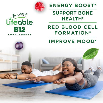Lifeable Sugar Free Vitamin B12 Gummies | 1000 mcg | Great Tasting B12 Vitamins Gummies | Energy, Mood, and Metabolism Support | B 12 Vitamin Gummies for Men, Women, Adults | 90 Gummies