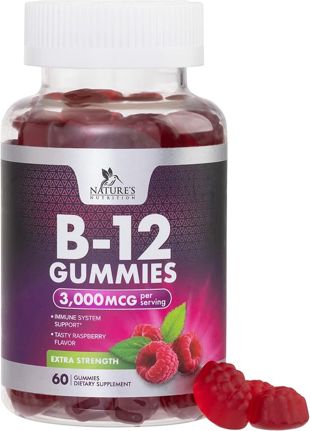 Vitamin B12 Energy Gummies - 3000 mcg per Serving Extra Strength B 12 Gummy for Metabolism & Immune System Support - Chewable Dietary B12 Supplements, Caffeine Free Gummy Vitamin - 60 Gummies