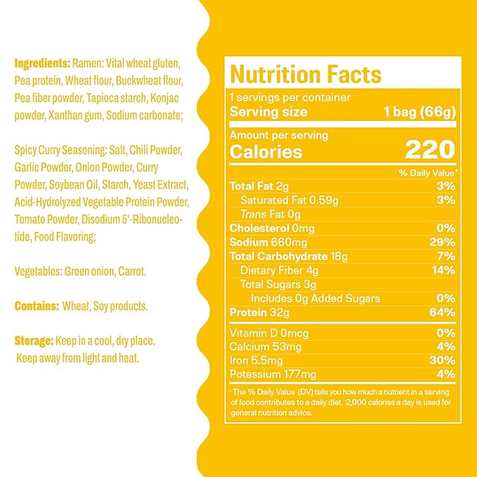 Hethstia Protein Ramen Spicy Curry Flavor, 6-Pack Instant Noodle Soup, 32g Plant-Based Protein, Vegan, Low Fat, Non-GMO, Healthy High Protein Ramen Meal