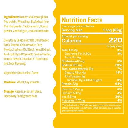 Hethstia Protein Ramen Spicy Curry Flavor, 6-Pack Instant Noodle Soup, 32g Plant-Based Protein, Vegan, Low Fat, Non-GMO, Healthy High Protein Ramen Meal