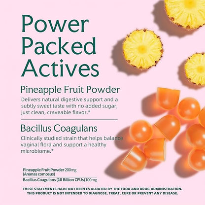 Premium Feminine Balance Gummies - 60 Count (30-Day Supply) - Pineapple Flavor Vaginal Health Supplements for Women - Probiotic & Antioxidant Support for Odor, Freshness & pH Balance