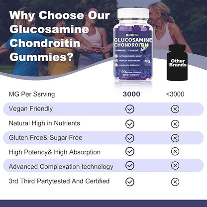 Glucosamine Chondroitin Gummies with MSM & Elderberry Extra Strength 3000MG - Joint Support, Antioxidant Immune Support Supplement for Adults, Men & Women - 90 Blueberry Gummies