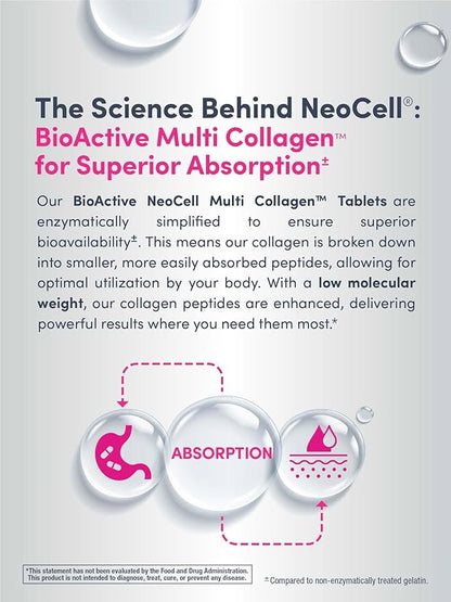 NeoCell Super Multi Collagen Peptides | 120 Tablets | 10 Types of Collagen | Skin, Hair and Nails | Beauty Supplement | For Men and Women