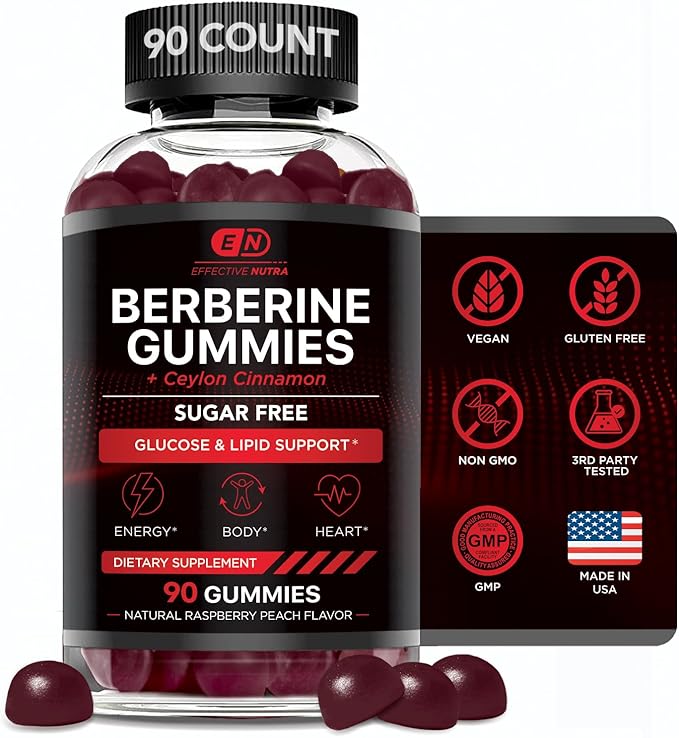 Effective Nutra Berberine Gummies with Ceylon Cinnamon | 1200mg Sugar-Free Formula for Blood Sugar & Metabolic Support | Natural Energy, Heart Health | Vegan, Non-GMO | 90 Count (45-Day Supply)