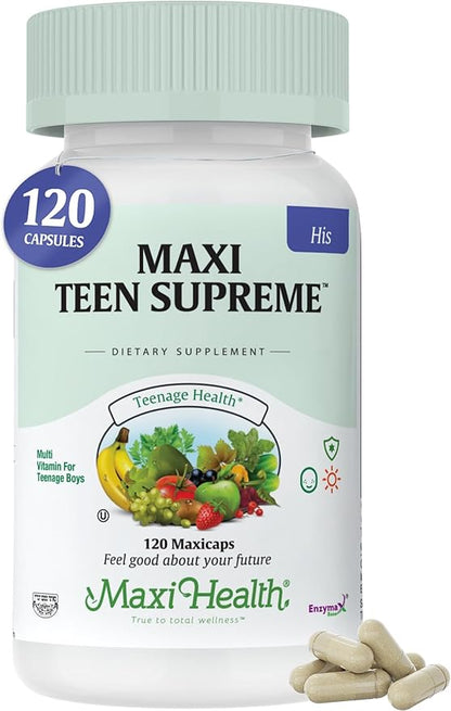 Teen Vitamins for Boys 12-17 - Teen Multivitamin Supreme with D3, Iron, Calcium, Biotin, Digestive Enzymes – Teenager Boy Multi Vitamins for Energy, Brain & Mood Support – 120 Count
