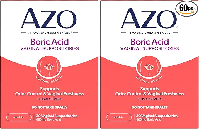AZO® Boric Acid Vaginal Suppositories for Women, Helps Support Odor Control with Clinically Studied Boric Acid, Non-GMO (Pack of 60)