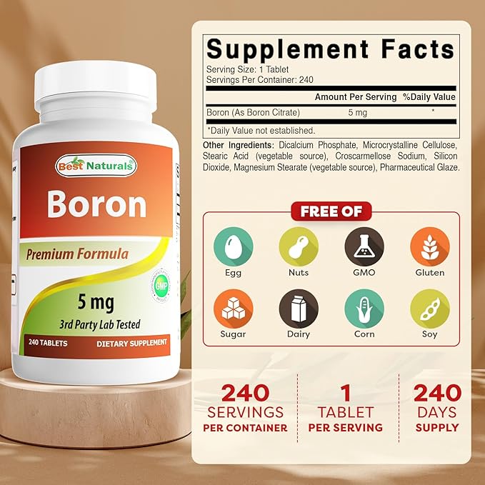 Best Naturals Boron Supplements 5 mg 240 Tablets (240 Count (Pack of 3))