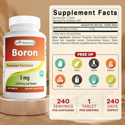 Best Naturals Boron Supplements 5 mg 240 Tablets (240 Count (Pack of 1))