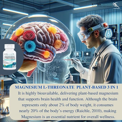 Kappa Nutrition Powered by Magbrain™ Magnesium L-Threonate Plant-Based, 60 Vegan Capsules, 420mg Elemental Magnesium (3 Capsules) from 2,253mg, Brain, Sleep & Muscle Support.