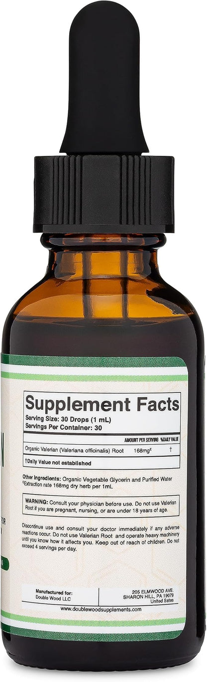 Valerian Root Drops for Sleep - Organic Valerian Root Tincture Extract 168mg - 1 FL OZ, 30 Servings (Better Absorbed Than Capsules, Enhances Valerian Root Tea) for Relaxation and Calm by Double Wood