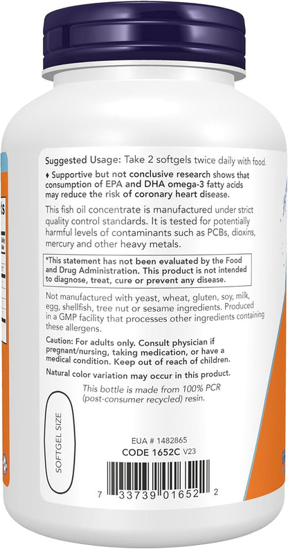 NOW Foods Supplements, Omega-3 180 EPA / 120 DHA, Molecularly Distilled, Cardiovascular Support*, 200 Softgels